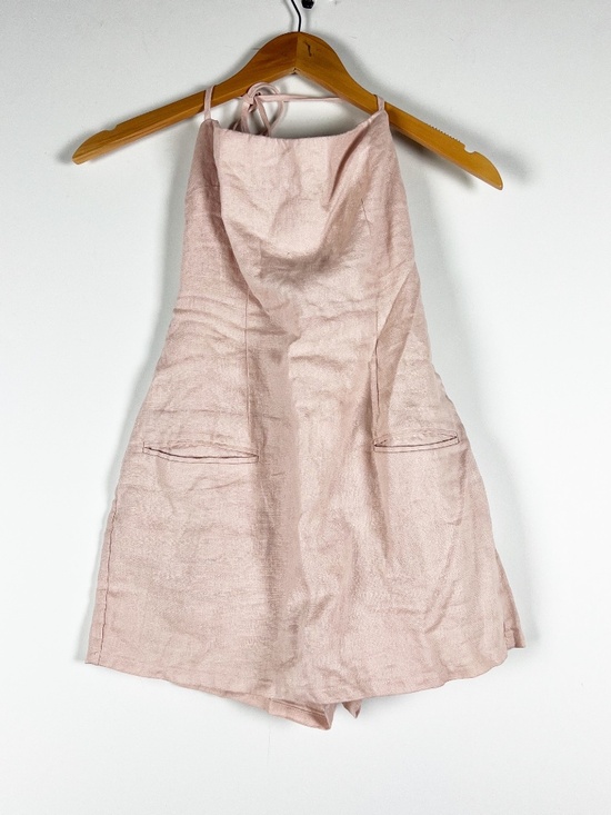 Lovers + Friends Dresses & Skirts - Lovers And Friends Linen Woven Pocket Front Halter Neck Mini Romper Dress Pink